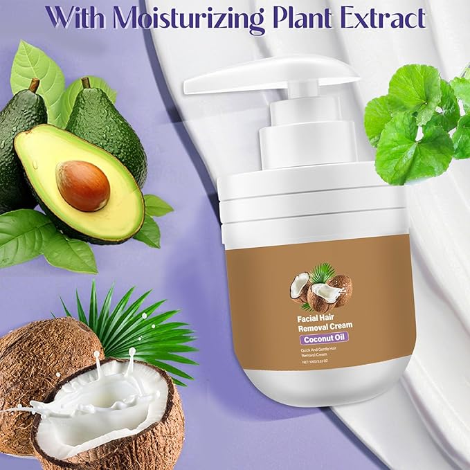 ROSINO Coconut Oil Facial Hair Removal Cream, Facial Hair Removal Cream for Women, ROSINO Facial Depilatory Creams, Coconut Oil Based Gentle Body Hair Remover Creams for Smooth Skin