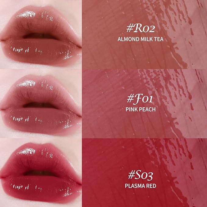 KIMUSE Gleamy Gloss Lip Stain Set, Long-lasting Lightweight Glow Lip Tint, Non-sticky Moisturizing Juicy & Glossy Finish