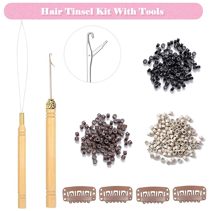 22 Colors Hair Tinsel Kit, 7800 Strands 48 Inch Glitter Tinsel Hair Extensions with Tools, Heat Resistant Sparkling Fairy Hair Accessories for July Fourth Cosplay Party Festival (22 Colors)