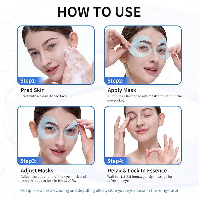 SPODARE OK Shape Eye Masks, 360° Fit Under Eye Patches with Retinol and Collagen, Firming & Hydrating Eye Mask for Wrinkles and Puffy Eyes, Self Care Gifts for Women - 18 Pairs, Happy Blue