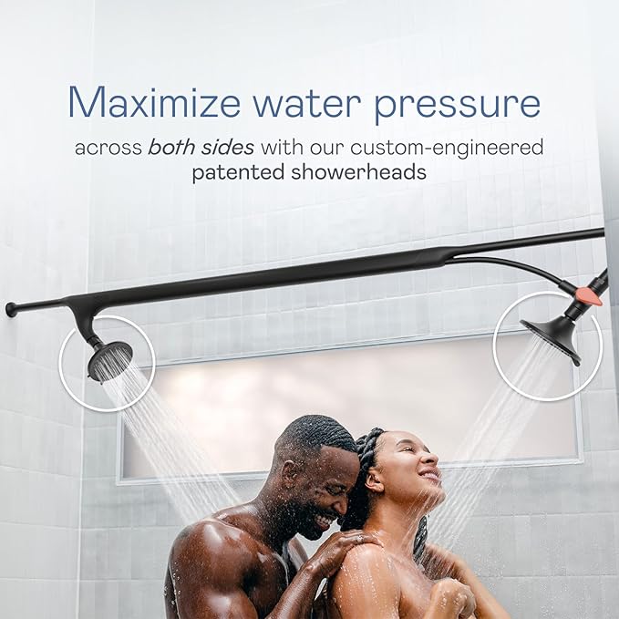 BOONA - The Original Tandem Shower | As Seen On Shark Tank | Double Shower Head for Couples, High Pressure Dual Shower Heads (One Showerhead, Midnight Black)