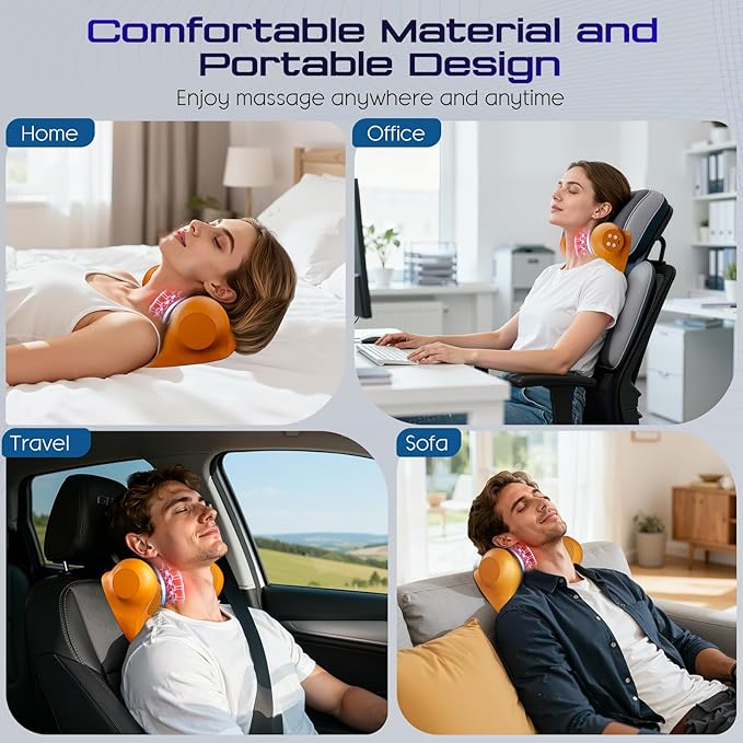 JDZ Neck Massager with Heat, 3-in-1 Electric Cervical Massager for Pain Relief with Hot Compress, Ergonomic Neck and Shoulder Relaxer Stretcher - ldeal Gift for Office Athletes Everyone etc. Brown
