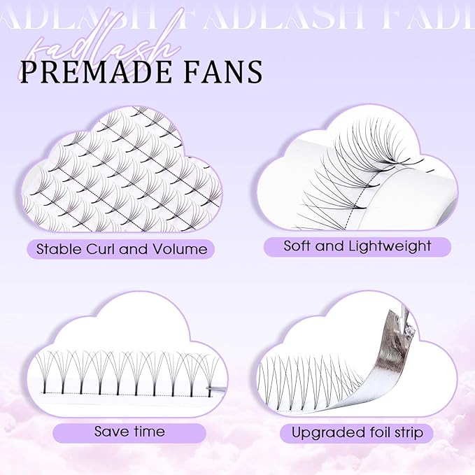 FADLASH Premade Lash Fans C Curl Premade Fans Eyelash Extensions 5D 0.07 Volume Lash Fans Premade Handmade Premade Lash Extensions Fans (5D-0.07C-9mm)