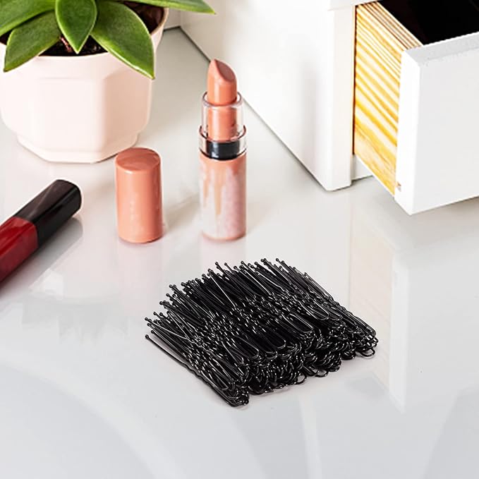 U Shape Bobby Pins in Case - 200pcs Black Hair Pins Clips Bulk for Women - 2.4" Large Strong Hold Bun Pins for Thick/Curly/Straight Hair - Hair Accessories for Styling, Updos, Wedding, Daily Use