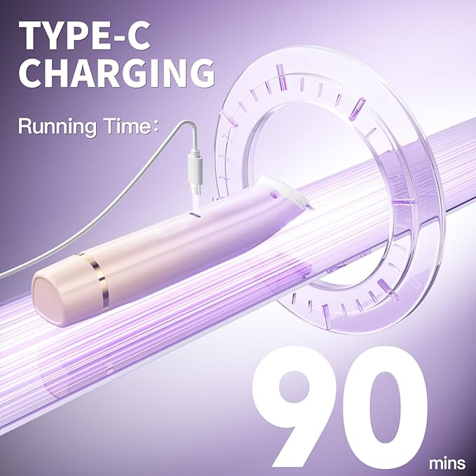 Bikini Trimmer for Women, 2 in 1 Dual Head Rechargeable Electric Shaver, Painless Pubic Hair Trimmer for Underarm Leg Arm Body Face– IPX7 Waterproof & Travel-Friendly, GoldPurple