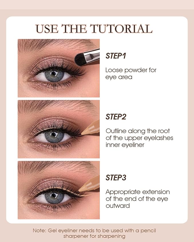 Nude Beige Water Line Gel Eyeliner Pencil-2Pcs Waterproof Longlasting Cream Eye Liner Waterline Brightener Pen,Smooth Easy-to-Sharpen Pencil with Sharpener,Thanksgiving Eye Makeup Gift Set for Girl