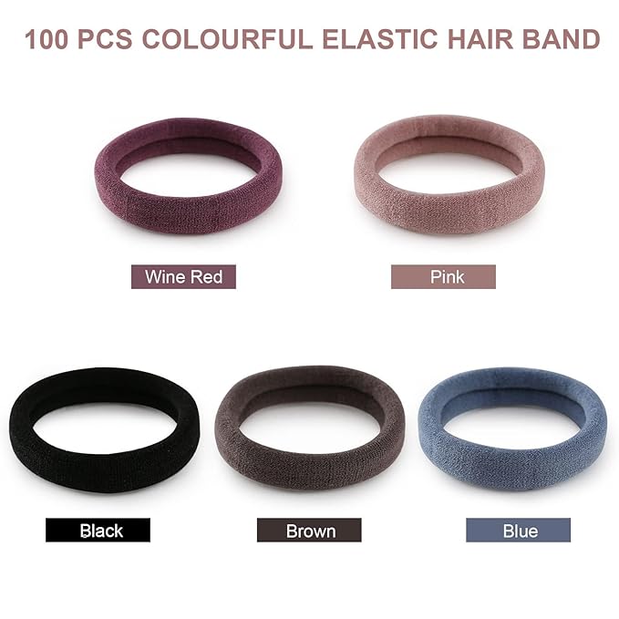 100 Pcs Thick Seamless Hair Ties, Ponytail Holders Hair Accessories No Damage for Thick Hair, Valentine's Day Valentine's Day Gift (Natural Colors)