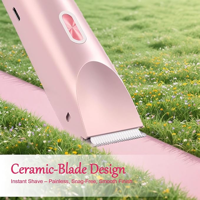 Bikini Trimmer for Women, 2-in-1 Painless Bikini Shaver with Ceramic Blade, Dual-Head Electric Shaver, Ipx7 Waterproof for Shower & Travel, Womens Electric Razor for Armpit Leg Body Facial, Pink