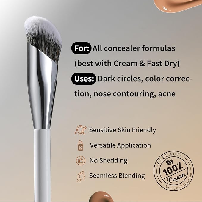 Concealer Brush Set Under Eye Concealer Brush with 2PCS Precise Air Cushion Puff Multi-use for Powder Liquid Concealer/Blush/Highlighter Mini & Portable