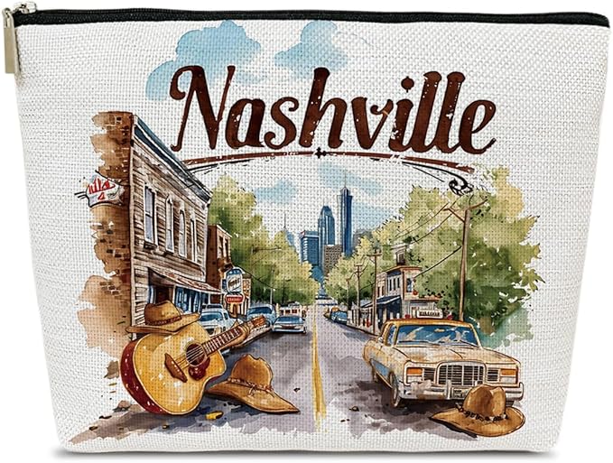 Ythuil Nashville Travelling Gifts Makeup Bag, Watercolor Gift, Nashville Souvenir, Travel Cosmetic Bag for Purse, Trip Favors for Traveller, Travelling Lovers, City Themed Organizer