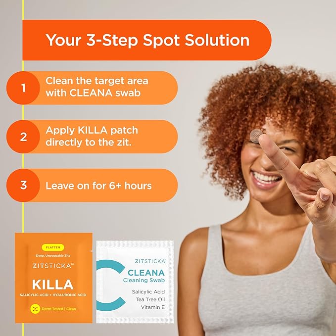 ZitSticka Killa Acne Patches for Face - World's Most Potent Pimple Patch with Fast-Acting Microdarts - Starts Working within 2 Hours for Deep, Early-Stage Zits and Blemish - 4 Count
