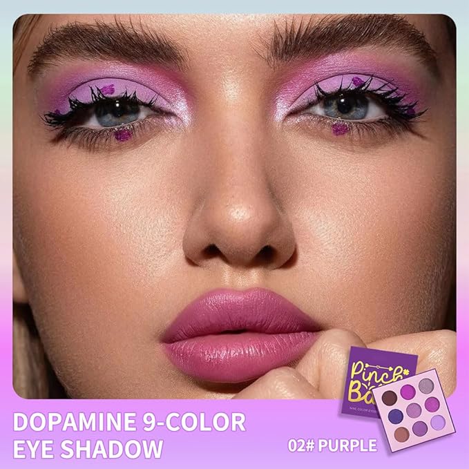 9-Color Purple Eyeshadow Palette–High Pigment Matte Shimmer Glitter Eyeshadow Palette in Magenta, Lavender, Lilac, Violet & Taupe,Long-Lasting Waterproof, Blendable for Creative & Everyday Looks
