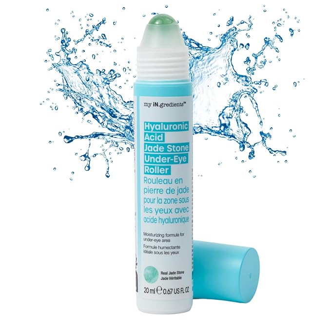 Masque Bar My Ingredients Hydrating Smoothing Under Eye Seru Jade Stone Roller, Under Eye Roller for puffiness, Niacinamide & Hyaluronic Acid Treat Dark Circles, Wrinkles, Travel Essentials, 20ml