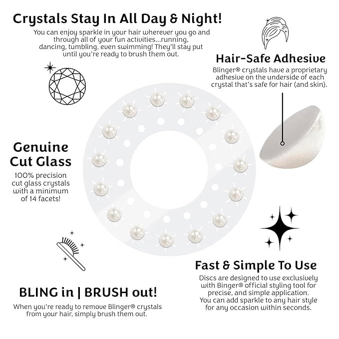 blinger® Shimmer Crystal Refill Pack – as seen on Shark Tank | 5 Discs – 75 Precision-Cut Glass Crystals | Hair-Safe Accessories | Styling Tool not Included | Ivory Cream Pearls 5 mm