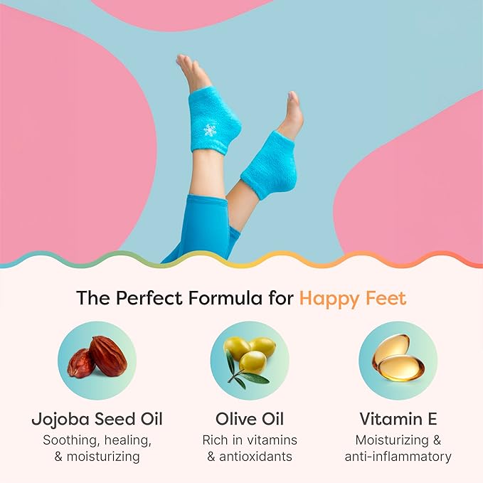 ZenToes Moisturizing Socks for Cracked Heel Treatment, Vitamin E, Olive Oil and Jojoba Oil Infused Heel Socks, Galentines Day Gifts, Self Care Gifts for Women (White & Blue Snowflake, Regular)