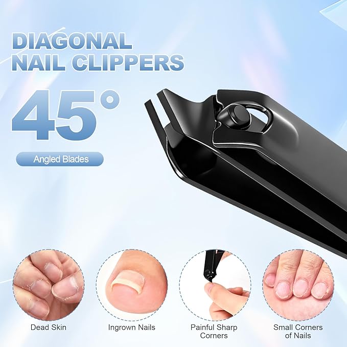 4-Piece Black Stainless Steel Nail Clipper Set, Ultra Sharp with Angled Toenail Clipper & Nail File for Men and Women, Home and Travel Use