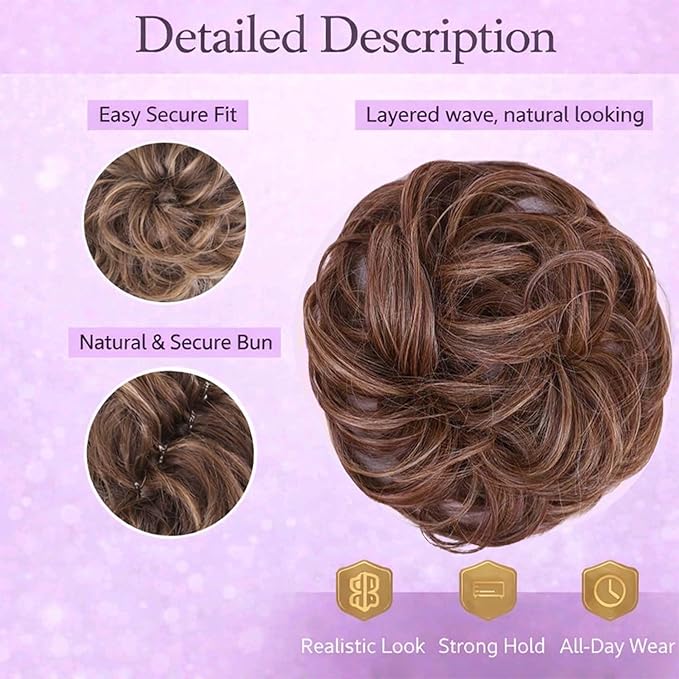 Juvabun Messy Bun 2.0 Reddish Blonde Hair Bun Extension Soft Messy Bun Scrunchie Washable Lightweight for Women Updos
