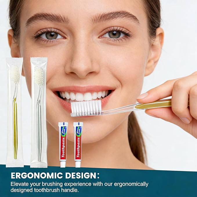 50pcs Disposable Toothbrushes with Toothpaste Individually Wrapped, 2 Color Disposable Toothbrush, 10g Toothpaste, Bulk Toothbrush Kit for Travel,Homeless,Hotel,Charity
