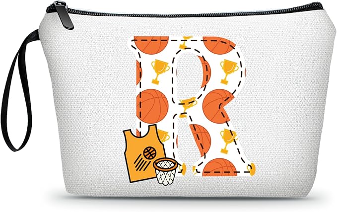 ARIOSEY Basketball Gifts Monogrammed Cosmetic Travel Makeup Bag Basketball Accessories Graduation Birthday Gifts for Girls Coaches Daughters Team Friend Mom Player-R