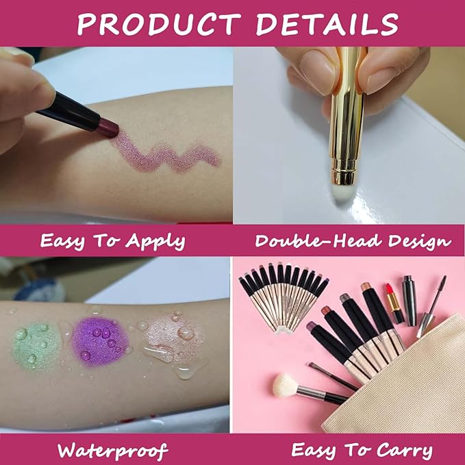 2 in 1 Cocoa Brown Eyeshadow Sticks and Sponge Makeup Brush Silky Cream Glitter Eyeshadow Pencil Crayon Long Lasting Waterproof Eye shadow Highlighter Stick Pen(Thriving brown shimmer 07#)