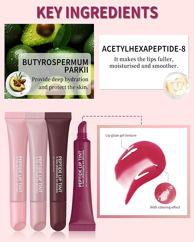 Tinted Lip Balm-2Pcs Pink Brown Peptide Gloss,Thanksgiving