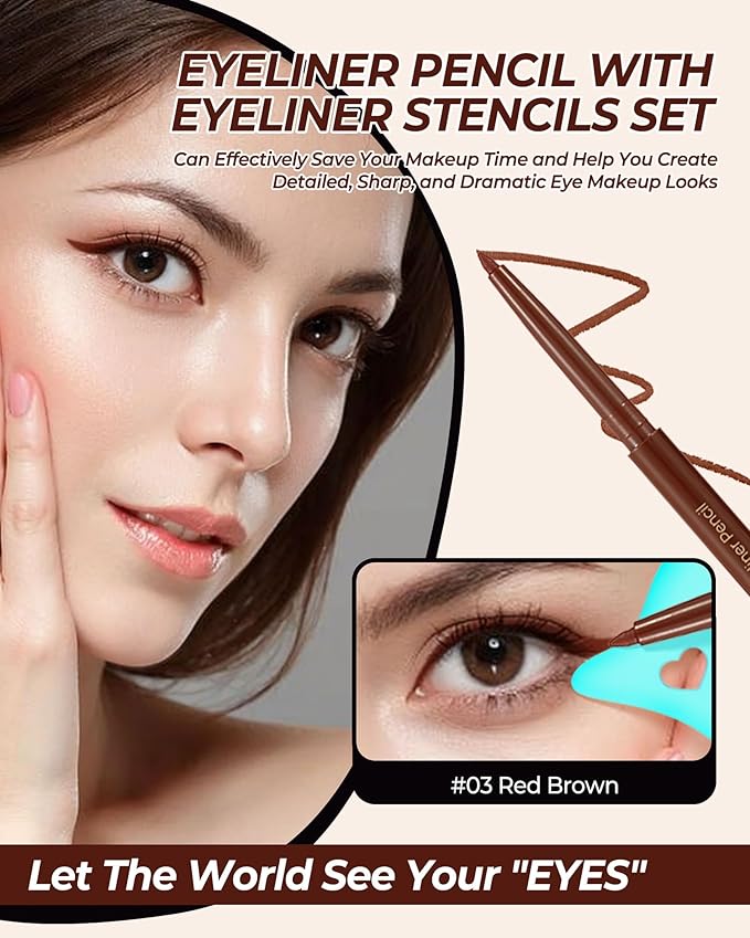 Dark Brown Eyeliner Pencil Retractable Gel Eye Liner Pencils Built in Sharpener Waterproof Smudge proof Waterline Eye Liner Pencil Smooth Creamy Texture With 1 Eyeliner Stencil Makeup Tool
