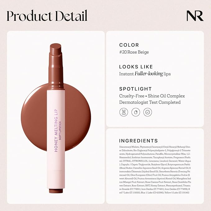 Nature Republic HONEY MELTING LIP (20 ROSE BROWN) SOFT LIP STICK, Hydrating Gloss, Moisturizing balms, Sheer tint, Shine & Nude, Glowy Finish, korean make up