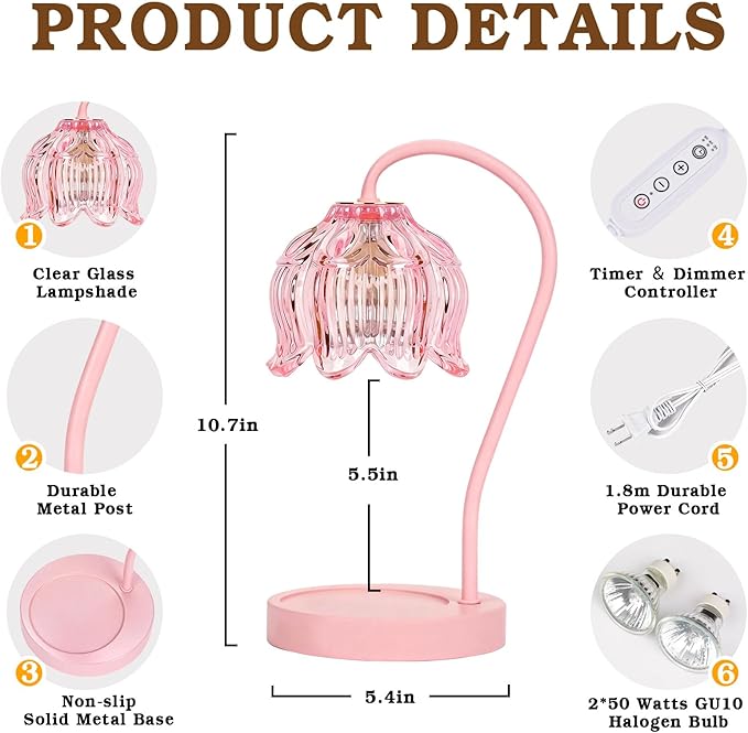 Pink Candle Warmer Lamp with Timer Dimmable,Lily of The Valley Candle Lamp Warmer, Valentines Day Birthday Gift Idea for Women Her Mom Who Have Everything, Wax Warmer for Jar Candles