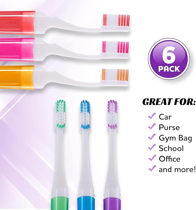 Lingito Travel Toothbrushes - Soft, Mini Toothbrush with Cover, Camping & Travel Size, Adult Kit (6 Pack)