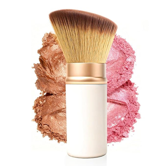 Makeup Brush Retractable Kabuki Brush for Liquid, Powder, Cream, Foundation, Powder Blush, Bronzer, and Flawless Face - White, Travel Size