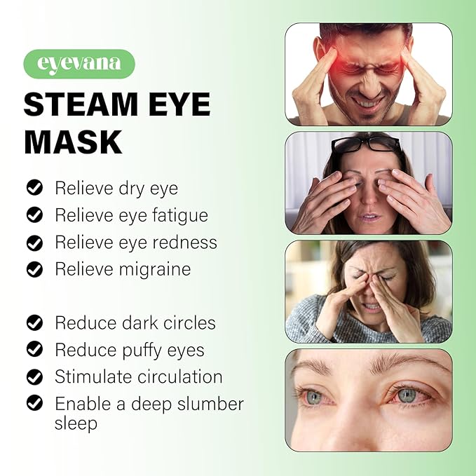 eyevana, 16 Packs Steam Eye Mask, Extra Deep Heat for Dry Eyes, Fast Relief for Irritation, Stye, Puffy Sensitive Eyes and Eye Strain, Disposable Self Heating Warm Compress (Unscented)