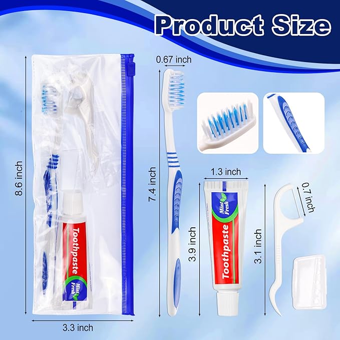Disposable Toothbrushes with Toothpaste Individually Wrapped,Travel Kit with Plastic Zip Bag,Toothbrush Head Cover, Floss Pick,25gram Toothpaste,Bulk Toothbrush for Homeless,Travel,Hotel(5)