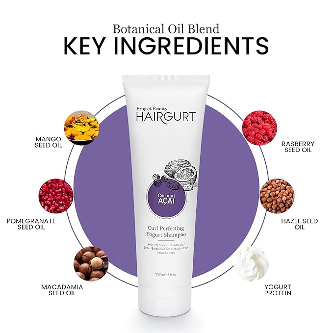 Hairgurt Coconut Acai Curl Perfecting Yogurt Shampoo – Enhances Curly & Wavy Hair – Sulfate-Free, Natural Formula, 8 oz