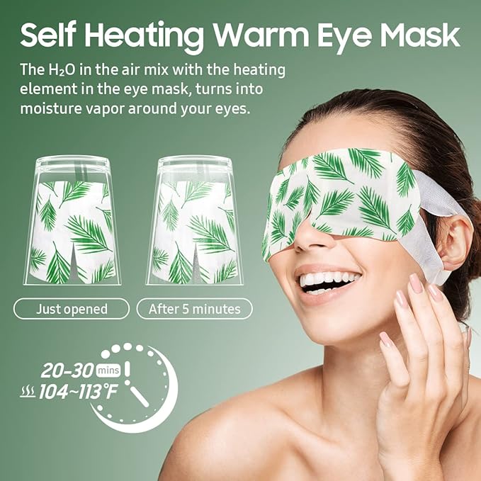 BeHoomi 30Packs Steam Eye Mask, Heated Eye Mask Warm Compress for Eyes, Self Heating Disposable Steam Mask for Home Sleep, Spa, Travel Essentials & Relaxation Gifts, Stocking Stuffers (Tea Tree)