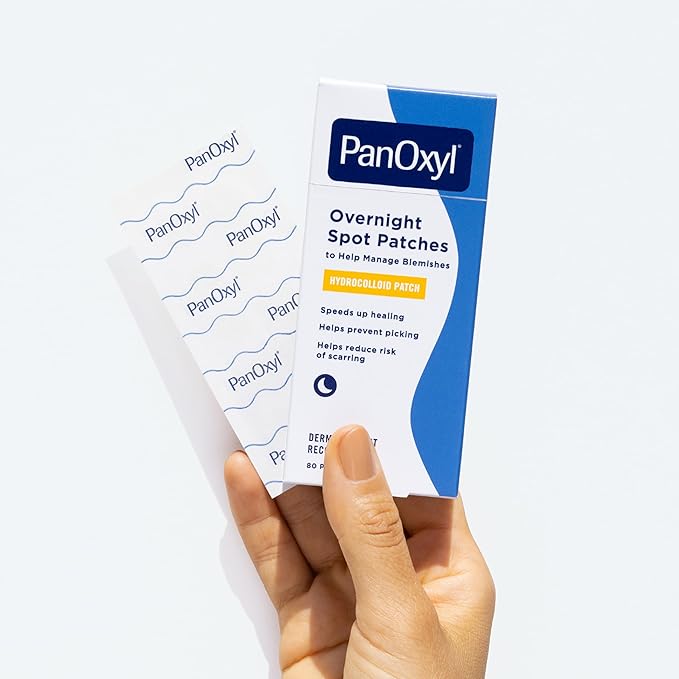 PanOxyl PM Overnight Spot Patches, Clear Hydrocolloid Blemish Dots, Hydrocolloid Patches, Help Manage Blemishes, Helps Avoid Scarring by Preventing Picking, Vegan, Latex-Free, Fragrance-Free, 80ct