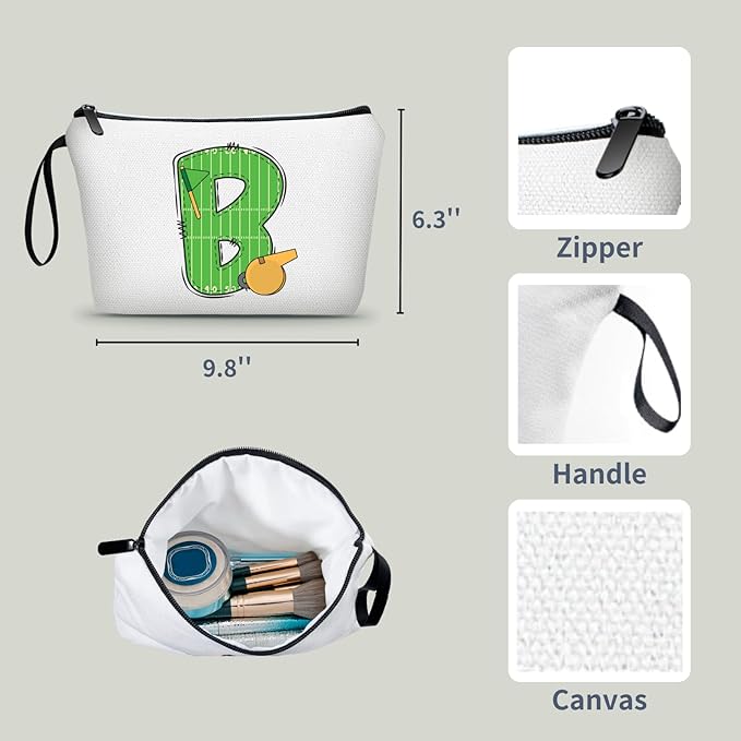 ARIOSEY Football Initial Birthday Graduation Gifts Cosmetic Travel Toiletry Bags Football Accessories Party Favors for Women Girls Daughter Niece Team Coach Friends -B