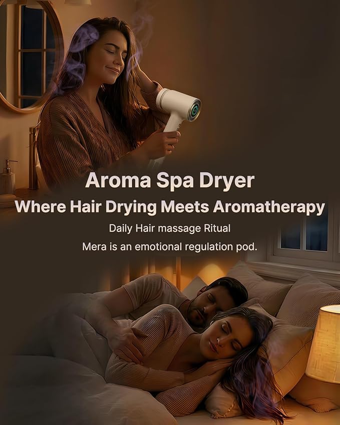 Professional Bi-Ionic Aromatic Hair Dryer & Hand Dryer- mera Ultra - Fast Drying Salon Results Blowdryer w/Magnetic Diffuser & Aromatherapy Nozzle, Safe Mode, cUL Certified, Lightweight for Travel