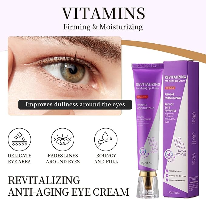 Redcool Eye Cream for Dark Circles and Puffiness - Anti Aging Eye Cream Enriched with VA VC VE, Firming & Hydrating Under Eye Treatment for Wrinkles, Eye Bags, Fine Lines, 30g/1oz