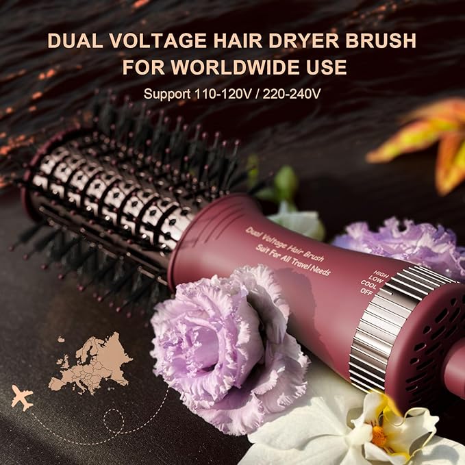 Christmas Gift for Womans-Dual Voltage Hair Dryer Brush,Travel Hair Dryer,Dual Voltage Blow Hair Dryer Brush,European Blow Hair Dryer,110~240V Mini Portable Size for International Travel