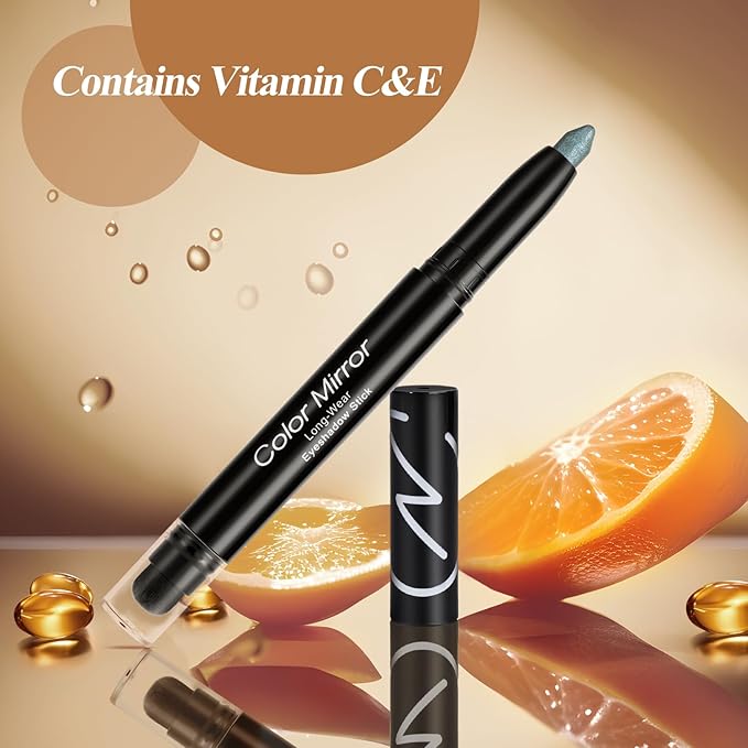 Cream Waterproof Hypoallergenic Eyeshadow Stick, long wear Metallic Glitter Matte Eye Shadow Pencil With Makeup Brush, Eye Brightener, 58 Avocado Metallic