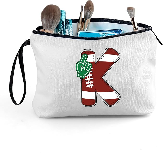 ARIOSEY Football Initial Birthday Graduation Gifts Cosmetic Travel Toiletry Bags Football Accessories Party Favors for Women Girls Daughter Niece Team Coach Friends -K