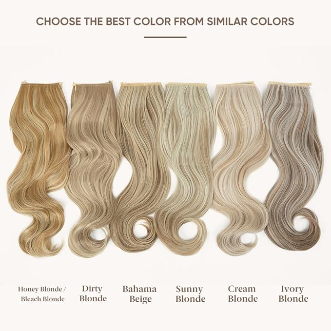 SARLA Invisible Wire Hair Extensions with 3 Clips Long Wavy Curly Synthetic Hairpiece for Women Adjustable Transparent Headband 16 Inch Cream Blonde