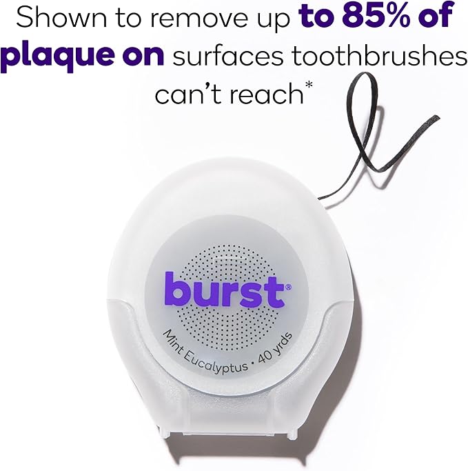 BURST Expanding Dental Floss (Mint Eucalyptus/40 Yards) | Stain Absorbing & Woven Tooth Floss with Xylitol Coating to Fight Cavities | Vegan | Paraben Free Expanding Floss