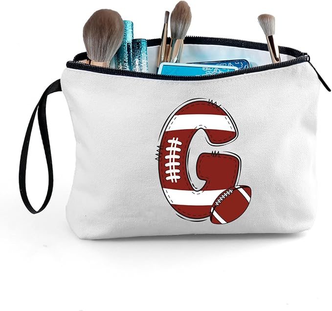 ARIOSEY Football Initial Birthday Graduation Gifts Cosmetic Travel Toiletry Bags Football Accessories Party Favors for Women Girls Daughter Niece Team Coach Friends -G