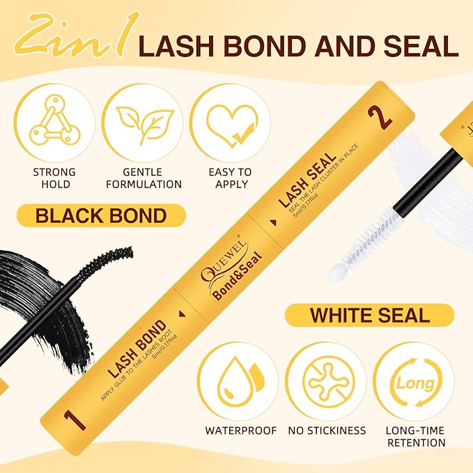 QUEWEL Lash Clusters Kit, 156 PCS Eyelash Clusters Kit D Curl Cluster Lahses Kit Include Mix10-18mm Lash Clusters Lash Bond and Seal Lash Tweezers Lash Cluster Glue Remover(QUBM-MIX10-18)