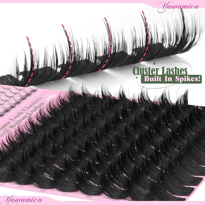 Yawamica Volume Lash Clusters with Bottom Lashes Wispy Eyelash Clusters Built in Spikes 10-16mm Fluffy Cluster Lashes D Curl Individual Lashes with 5-7mm Bottom Lash Extension DIY Spiky Salon Lash