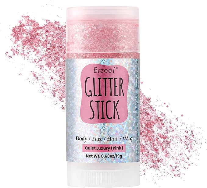 Brzeaf Pink Glitter Stick, Not Greasy & Long Lasting, Face Glitter Gel, Chunky Glitter for Face/Body/Hair/Eyes/Lip, Singer Concert Music Rave Festival, Glitter Stick Makeup for Women Men