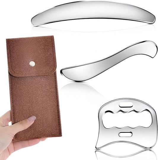 3-in-1 Stainless Steel Gua Sha Muscle Scraper Tool, IASTM Tools, Myofascial Scraping Tools for Physical Therapy, Lymphatic Drainage Massager, Soft Tissue Massage Tool