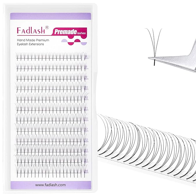 FADLASH Premade Lash Fans C Curl Premade Fans Eyelash Extensions 3D 0.10 Volume Lash Fans Premade Handmade Premade Lash Extensions Fans (3D-0.10C-8-14mm)