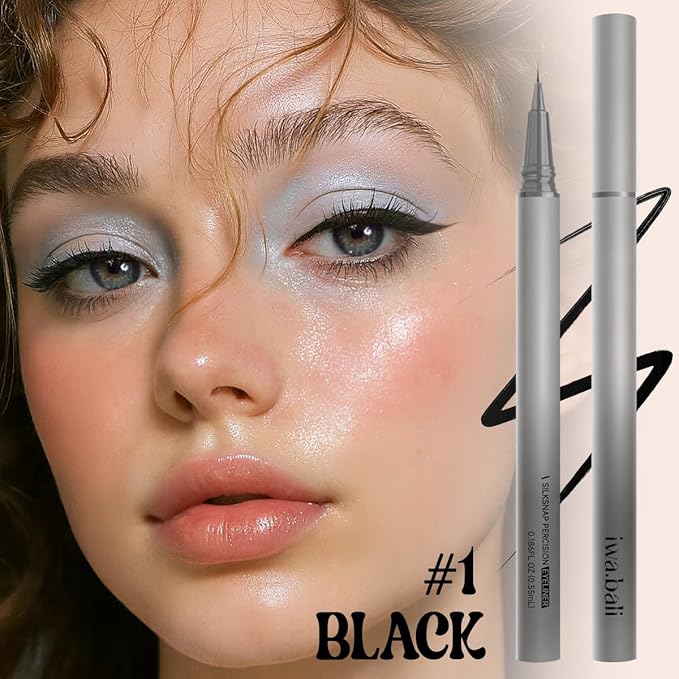 Silksnap Precision Liquid Eyeliner, Ultra Fine 0.01mm Tip, Smudge-Proof Waterproof Formula, Perfect for Beginners, Smooth Flow Drama-Proof (Brown) (BLACK)